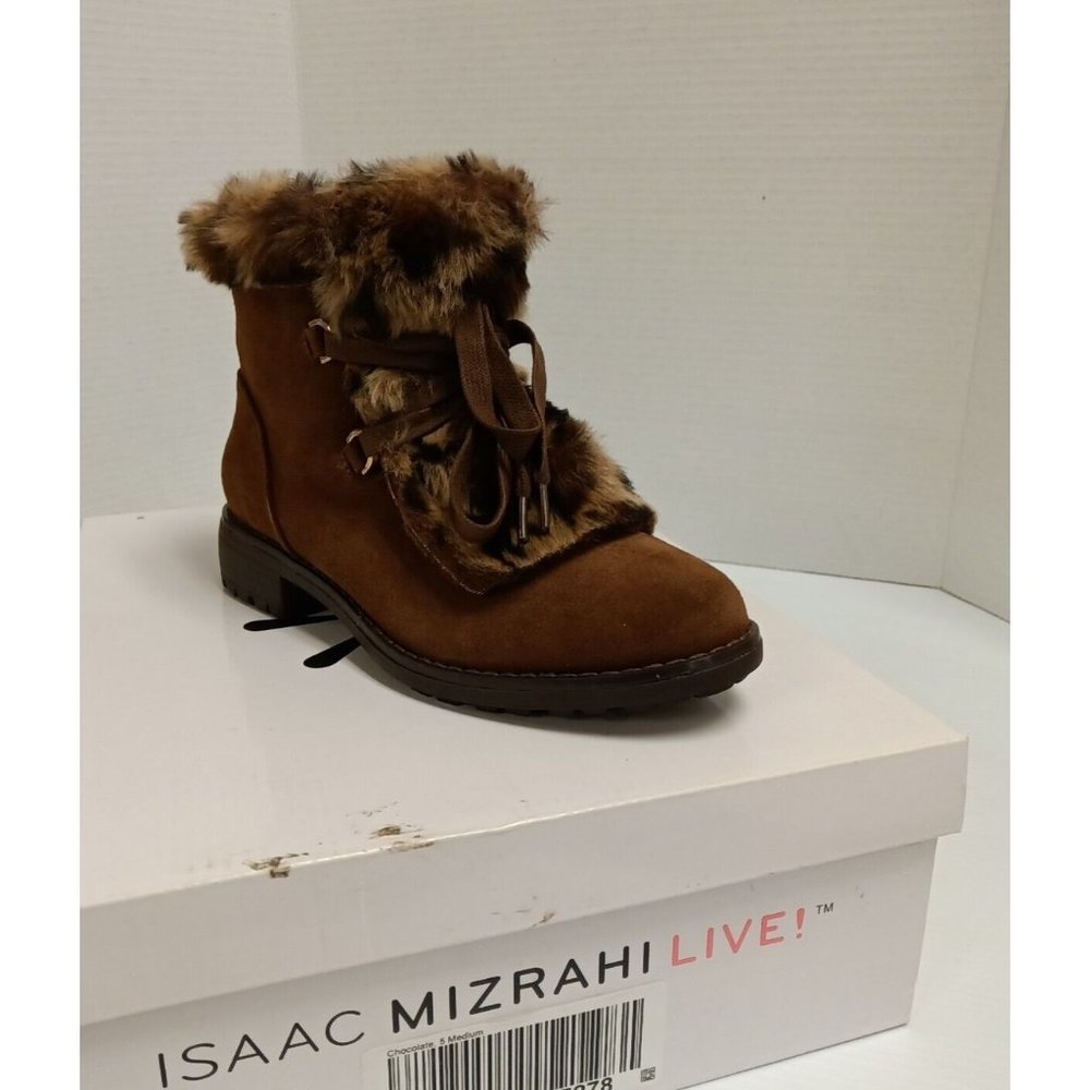 Isaac Mizrahi Suede Lace-Up Hiker Boot with Faux Fur-Chocolate, US 5M